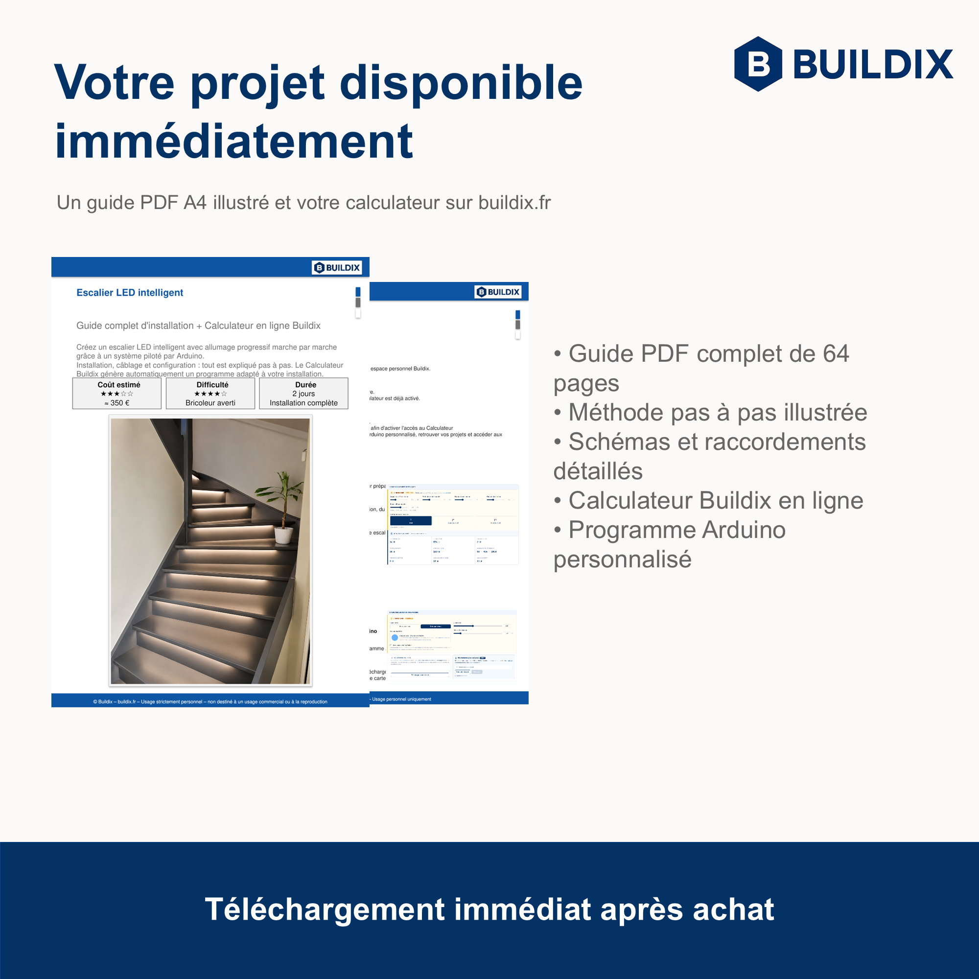 Contenu du guide : 64 pages illustrées, schémas, calculateur en ligne et programme Arduino personnalisé